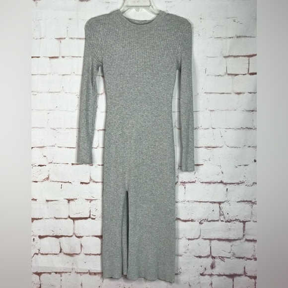 H&M DIVIDED S Sweater Dress Ribbed Knit Grey Midi Bodycon High Slit Size Small - Picture 7 of 15